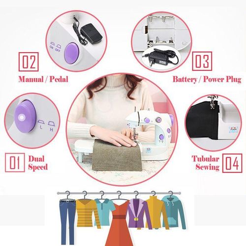 Desktop Electric Sewing Machine 12 Stitches Household Tailor 2 Speed Foot Pedal Purple