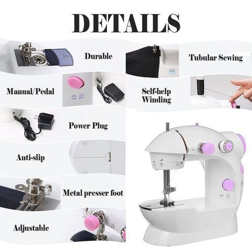Desktop Electric Sewing Machine 12 Stitches Household Tailor 2 Speed Foot Pedal Purple