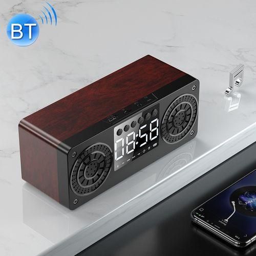 A10 Subwoofer Wooden Clock Bluetooth 5.0 Speaker, Support TF Card  U Disk Play  FM RadioRed