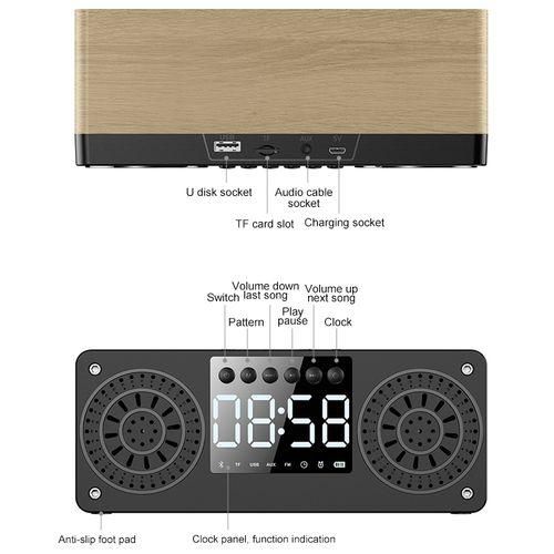 A10 Subwoofer Wooden Clock Bluetooth 5.0 Speaker, Support TF Card  U Disk Play  FM RadioRed