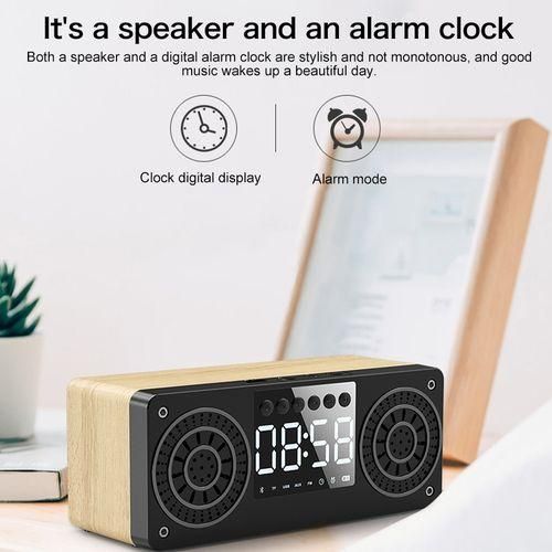 A10 Subwoofer Wooden Clock Bluetooth 5.0 Speaker, Support TF Card  U Disk Play  FM RadioRed