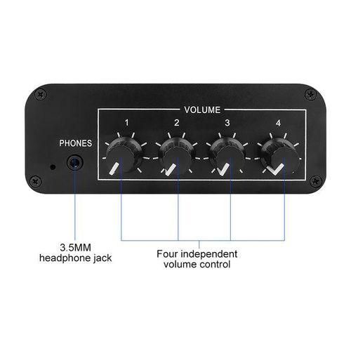 Stereo Audio Mixer MultiChannel Audio Source Reverberator Volume Independent Control 3.5mmA Headphone Driver 4 Input
