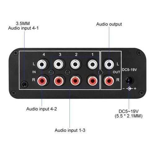 Stereo Audio Mixer MultiChannel Audio Source Reverberator Volume Independent Control 3.5mmA Headphone Driver 4 Input