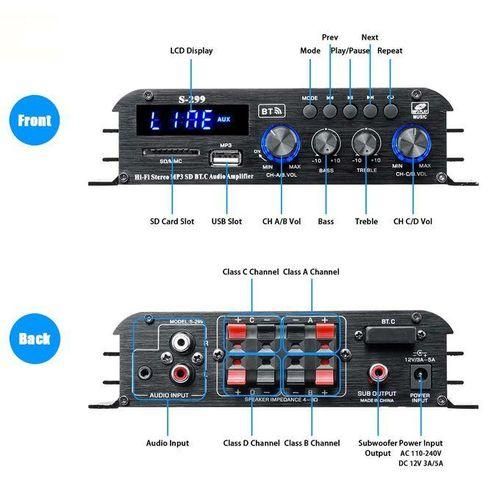 4400W 4.1Channel Mini HiFi Digital Bluetooth Wireless Power Amplifier Car Home Audio Stereo Speakers BAmplifier USBSD AUX