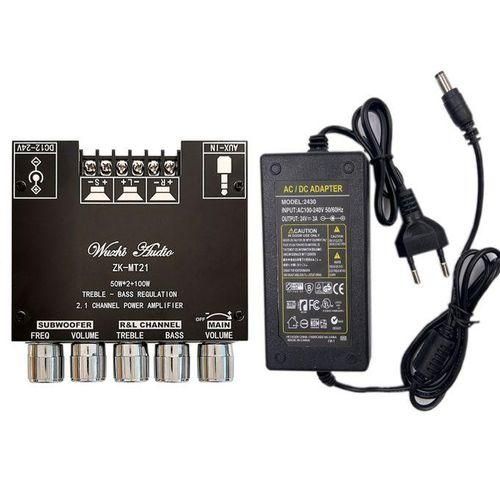 MT21 Bluetooth 5.0 Subwoofer Amplifier Board 50WX2100W 2.1 Channel Power Audio Stereo Amplifier Tone Board BAMP AUX 12V 24VMT21 With24v3a