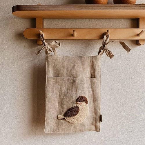 Bedside Storage Bag Embroidery Bird linen Baby Crib Organizer Hanging Bag for Baby Essentials Bed Hanging Diaper Toy Tissue