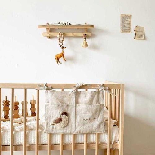 Bedside Storage Bag Embroidery Bird linen Baby Crib Organizer Hanging Bag for Baby Essentials Bed Hanging Diaper Toy Tissue