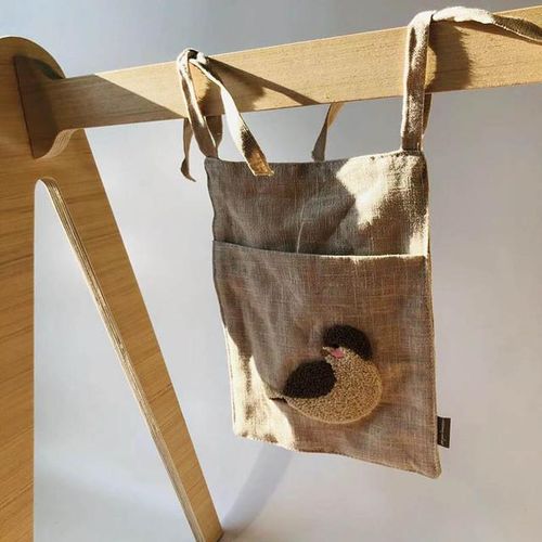 Bedside Storage Bag Embroidery Bird linen Baby Crib Organizer Hanging Bag for Baby Essentials Bed Hanging Diaper Toy Tissue