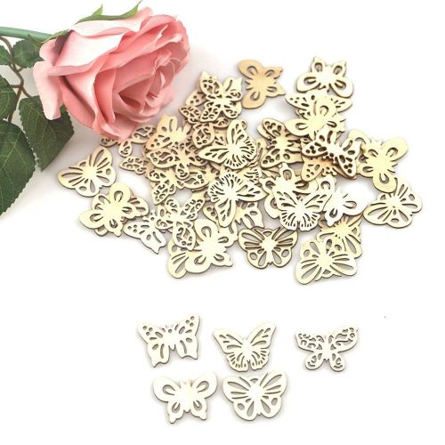 50Pcs DIY Assorted Hollow Wood Butterflies DIY Ornaments Art Craft Wedding Decoration NO5137