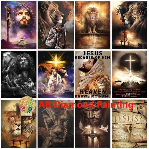 Ab 5d Diy Diamond Painting Religion Jesus Full Square Diamond Embroidery Lion Cross Stitch Kits Mosaic Jesus Portrait Home Decor