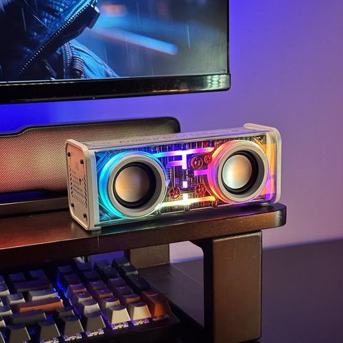 Transparent Mecha Bluetooth Speaker Dual-Speaker Subwoofer Lock and Load Spray Desktop Outdoor Sound Box Colorful Light