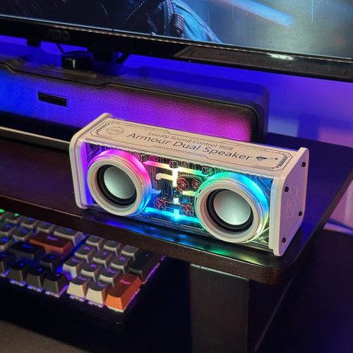 Transparent Mecha Bluetooth Speaker Dual-Speaker Subwoofer Lock and Load Spray Desktop Outdoor Sound Box Colorful Light