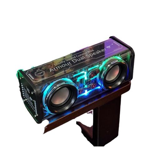 Transparent Mecha Bluetooth Speaker Dual-Speaker Subwoofer Lock and Load Spray Desktop Outdoor Sound Box Colorful Light