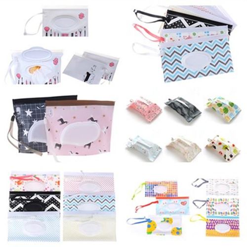 1PCS Portable Baby Wet Wipes Storage Bag Stroller Carrying Case Easy Carry Snap Strap Wipes Container Clamshell Cosmetic