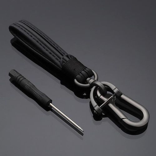 Luxury Genuine Lanyard car keychain. Male and female Gunmetal Buckle key ring. Motorcycle keychain Gift Chaveiro-black