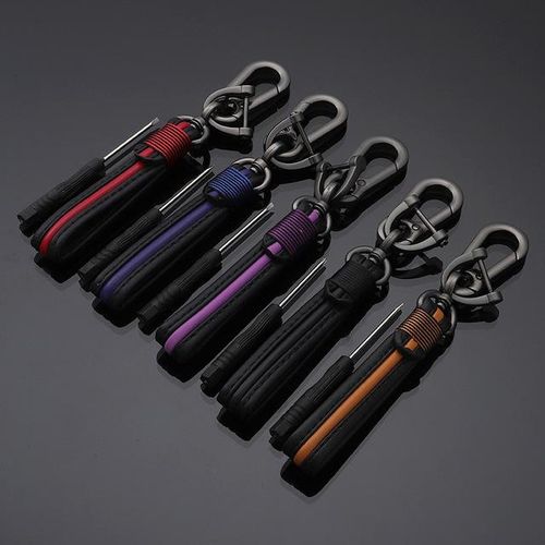Luxury Genuine Lanyard car keychain. Male and female Gunmetal Buckle key ring. Motorcycle keychain Gift Chaveiro-black