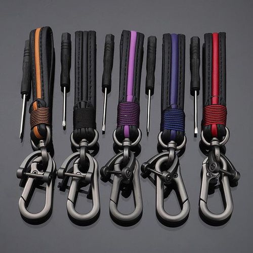 Luxury Genuine Lanyard car keychain. Male and female Gunmetal Buckle key ring. Motorcycle keychain Gift Chaveiro-black