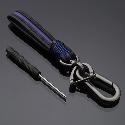 Luxury Genuine Lanyard car keychain. Male and female Gunmetal Buckle key ring. Motorcycle keychain Gift Chaveiro-black