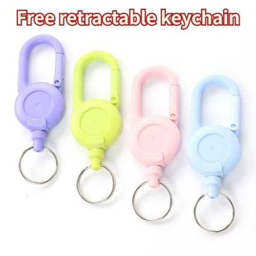 Cute Retractable Key Holder Anti-theft Metal Easy-to-pull Buckle Rope Elastic Keychain Sporty Retractable Key Ring Girl Gift-Green