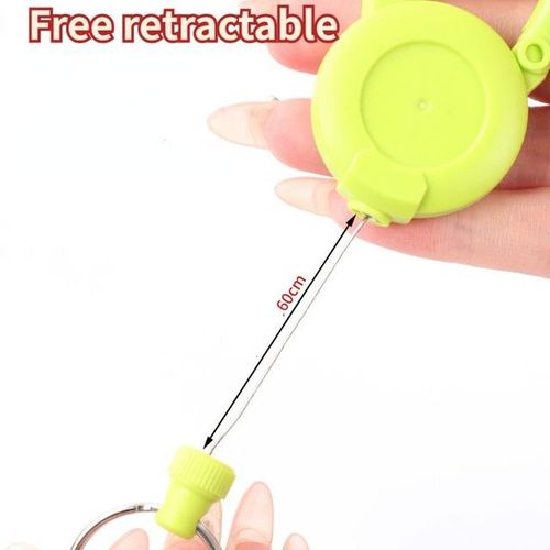 Cute Retractable Key Holder Anti-theft Metal Easy-to-pull Buckle Rope Elastic Keychain Sporty Retractable Key Ring Girl Gift-Green
