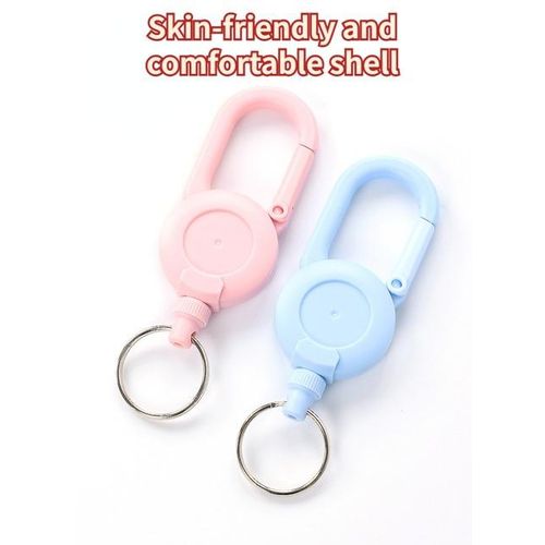 Cute Retractable Key Holder Anti-theft Metal Easy-to-pull Buckle Rope Elastic Keychain Sporty Retractable Key Ring Girl Gift-Green