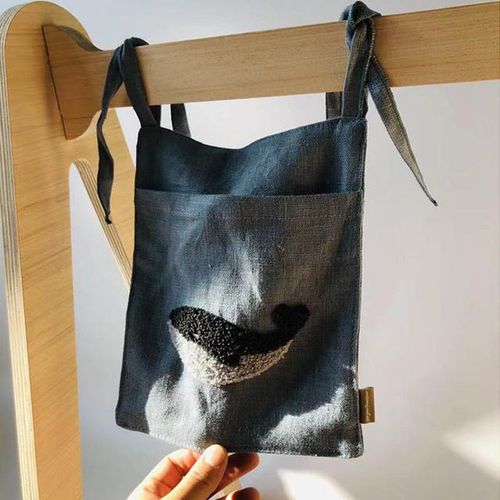 Bedside Storage Bag Embroidery linen Baby Crib Organizer Hanging Bag for Baby Essentials Newborn Bed Hanging Diaper Toy