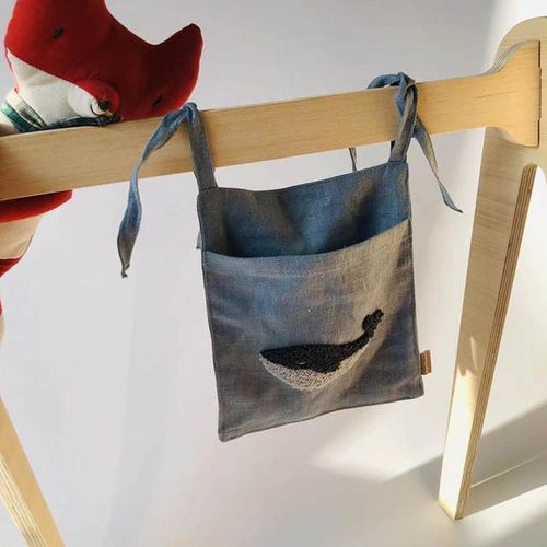 Bedside Storage Bag Embroidery linen Baby Crib Organizer Hanging Bag for Baby Essentials Newborn Bed Hanging Diaper Toy