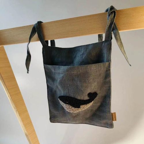 Bedside Storage Bag Embroidery linen Baby Crib Organizer Hanging Bag for Baby Essentials Newborn Bed Hanging Diaper Toy
