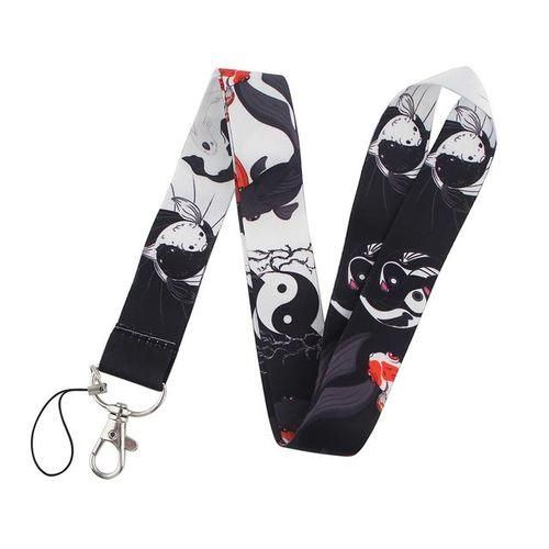 Credential holder Yin and Yang Neck Strap Lanyards Keychain Holder ID Pass Hang Rope Lariat Lanyard Key Chain1No cards_WHITE