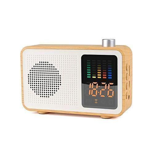 M20 Wireless Bluetooth Speaker Portable Wooden LED Sound Box Stereo Sound Subwoofer Clock W Display Screen Colorful Dynamic Spectrum Support TF AUX IN FM Radio HTS
