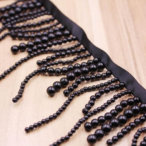 1yards Black White Silk Tassel Fringe Trim Pearl Tassle Beaded Lace Ribbon Lace Trim Fabric Sewing Curtain Pearl Pendant Tassels