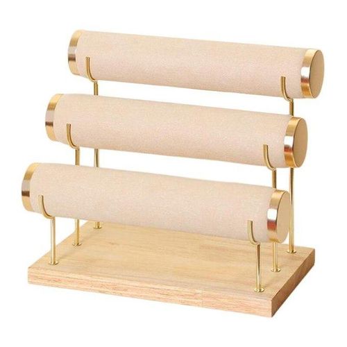 Bamboo Wood Velvet Bracelet Chain Watch T Bar Rack Jewelry Hard Display Stand for Store Bangle Necklace Organizer Headband Rack