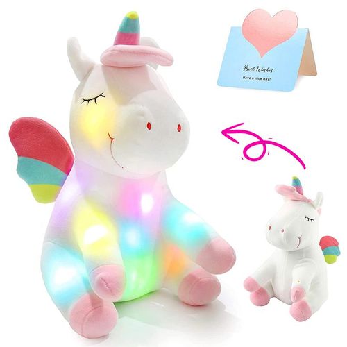 LED Rainbow Unicorn Doll Toys Animal Soft Music Plush Doll Stuffed Sleeping Unicorn Gift for Girls Kids Room Bed Pillow Birthday