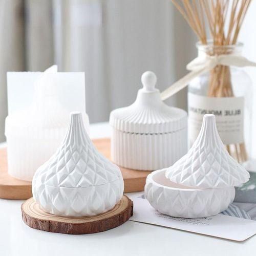 Concrete Candle Vessel Molds With Lid Mold Silicone Storage Box Molds Jesmonite Terazzo Cement Candle Holder Mold