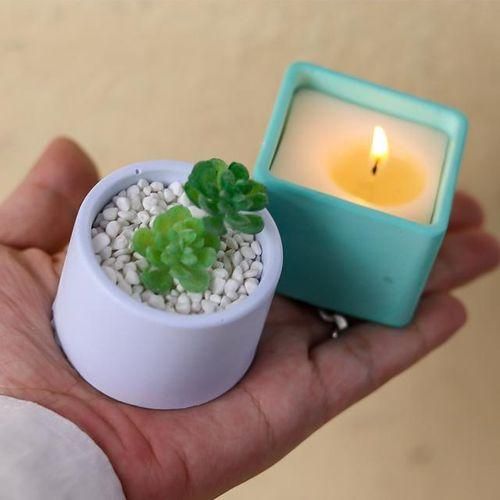 Diy Oval Candle Jar Silicone Molds Cement Mini Flower Pot Concrete Wax Box Candle Tray Casting Mould Home Decor Crafts