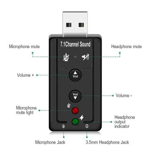 USB External 7.1 Channel Sound Card 3.5mm Jack Microphone Audio Adapter For PC