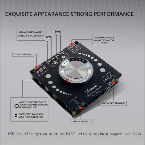 AP100L 100W100W Bluetooth 5.0 Stereo Amplifier Board AUX USB Sound Card Digital Power Amp Amplificador DC 12V 24V