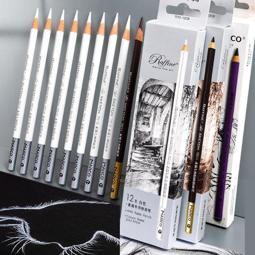 12 Packs of Sketch Charcoal Pencil Student Art Painting Writing Black and White Brown Stroke Highlight Powder Brush