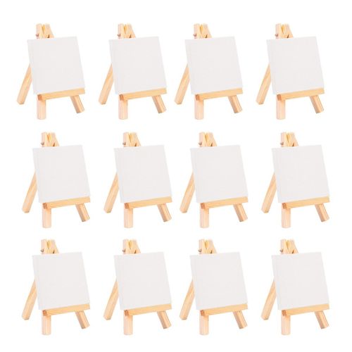 915 Generation 12Pcs Artists Mini Easel 3 Inch X3 Inch Mini Canvas Set Painting Diy Drawing Small Table Easel for School