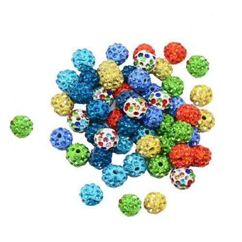 50x Assorted Colors Crystal Rhinestones Pave Clay Disco Ball Spacer