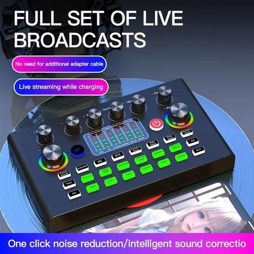 F009 Audio Mixer Live Sound and Audio Interface with DJ Mixer Effects and Voice Changer Podcast Production Studio Equipment