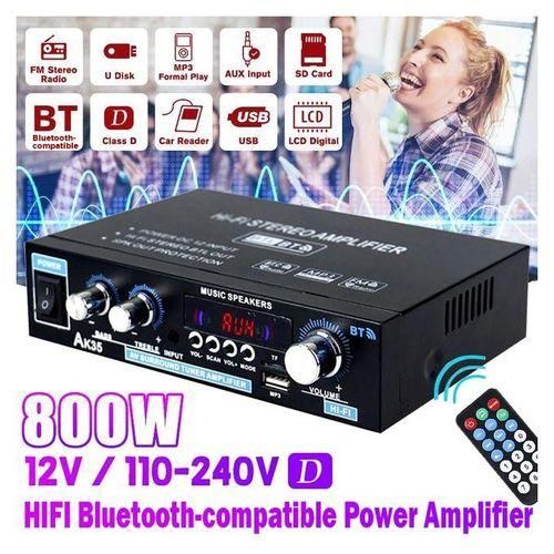 AK35 800W Home Power Amplifiers 2 Channel Bluetooth 5.0 Surround Sound FM USB Remote Control Mini HIFI Digital Amplifier StereoAK35 Bluetooth EU