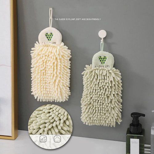2Pcs Kitchen Hanging Towels Set Chenille Hand Face Wipe Towels Bathroom Washcloths