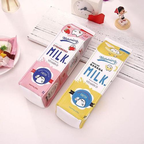 Ellen Brook 1 Pcs Cute Kawaii Large Milk Bottle Blue Yellow Pink Pu Leather Pencil Case Pencil Box School Supplies Stationery