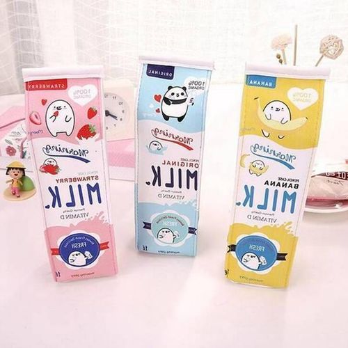 Ellen Brook 1 Pcs Cute Kawaii Large Milk Bottle Blue Yellow Pink Pu Leather Pencil Case Pencil Box School Supplies Stationery