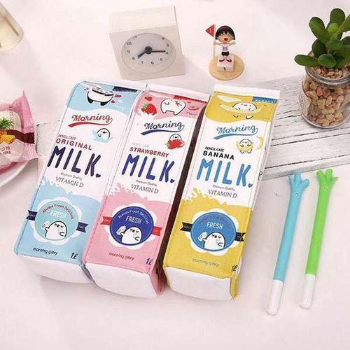 Ellen Brook 1 Pcs Cute Kawaii Large Milk Bottle Blue Yellow Pink Pu Leather Pencil Case Pencil Box School Supplies Stationery