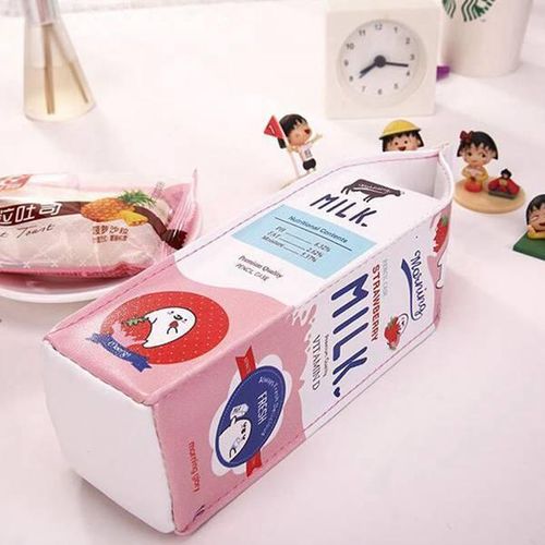 Ellen Brook 1 Pcs Cute Kawaii Large Milk Bottle Blue Yellow Pink Pu Leather Pencil Case Pencil Box School Supplies Stationery