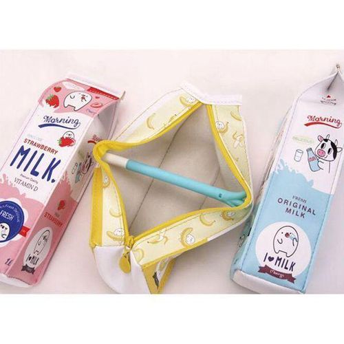 Ellen Brook 1 Pcs Cute Kawaii Large Milk Bottle Blue Yellow Pink Pu Leather Pencil Case Pencil Box School Supplies Stationery