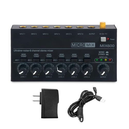 4 6 Channels Audio Stereo Mixer Ultra Low Noise Portable Sound Mixer Mini Line Stereo Mixer for Electric Guitar Studio Live PC