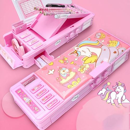 Mechanical Deformation Combination Lock Stationery Box Girl Cute Pencil Case School Student Pencil Box Cartoon Plastic Pen Case